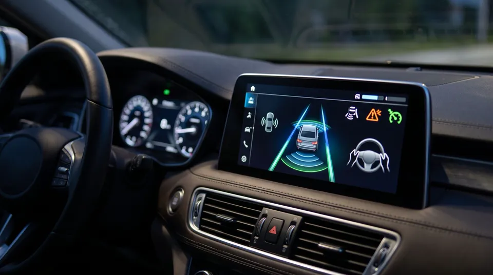 Tablero digital de un auto nuevo con asistentes de manejo