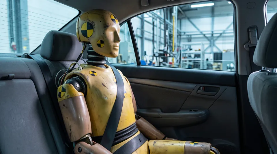 Maniquí de pruebas en el asiento de atrás