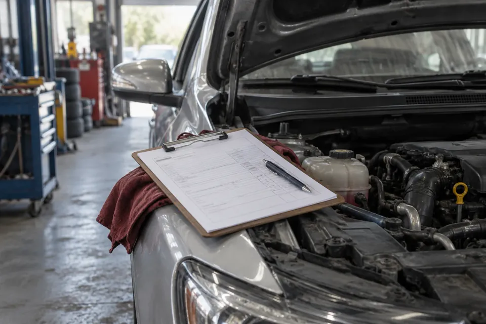 Presupuesto apoyado sobre el guardabarros de un auto