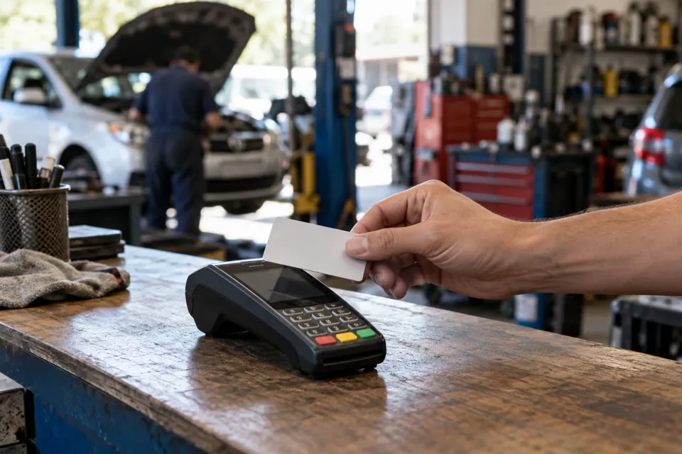 Pago con tarjeta en el mostrador de un taller