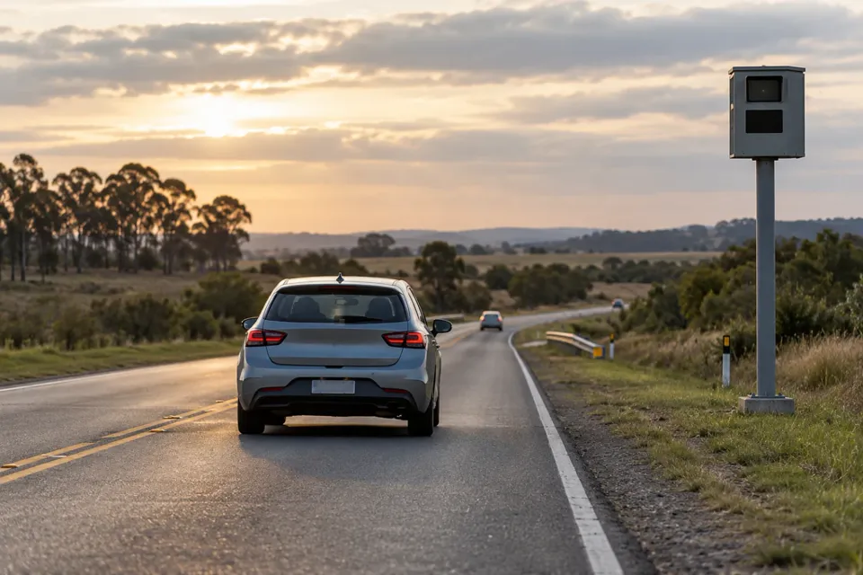 Ruta con un poste de control de velocidad